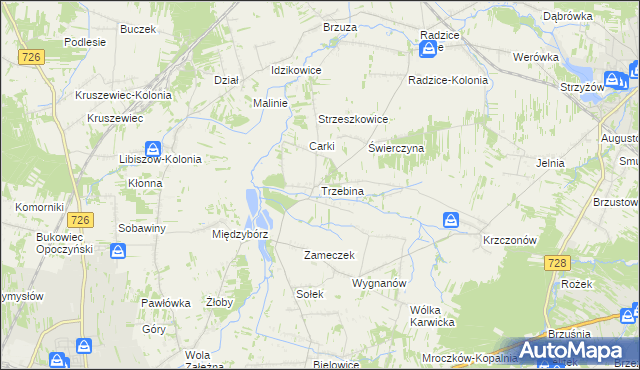 mapa Trzebina gmina Drzewica, Trzebina gmina Drzewica na mapie Targeo