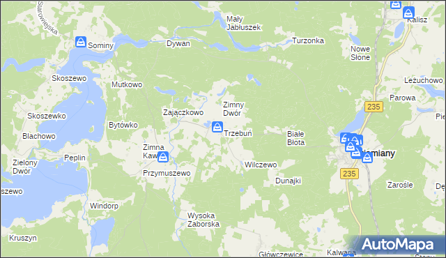 mapa Trzebuń gmina Dziemiany, Trzebuń gmina Dziemiany na mapie Targeo