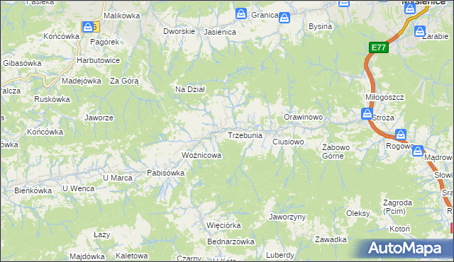 mapa Trzebunia, Trzebunia na mapie Targeo