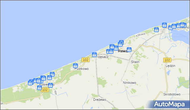 mapa Trzęsacz gmina Rewal, Trzęsacz gmina Rewal na mapie Targeo