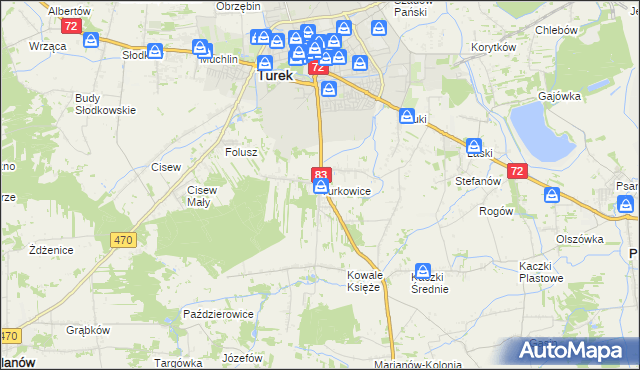 mapa Turkowice gmina Turek, Turkowice gmina Turek na mapie Targeo