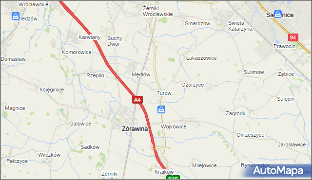 mapa Turów gmina Żórawina, Turów gmina Żórawina na mapie Targeo