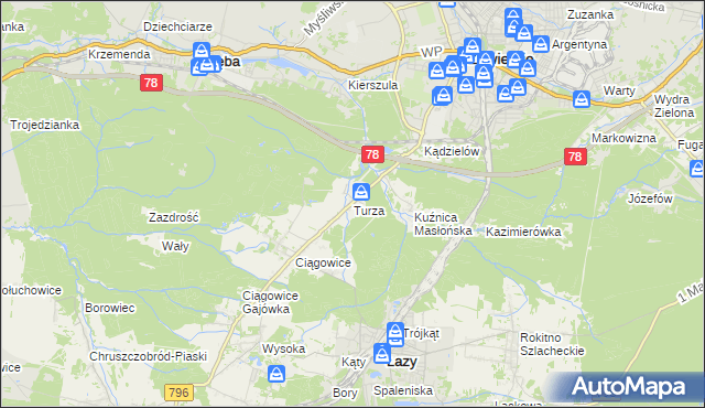 mapa Turza gmina Łazy, Turza gmina Łazy na mapie Targeo