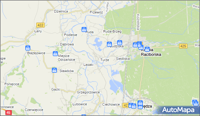 mapa Turze gmina Kuźnia Raciborska, Turze gmina Kuźnia Raciborska na mapie Targeo