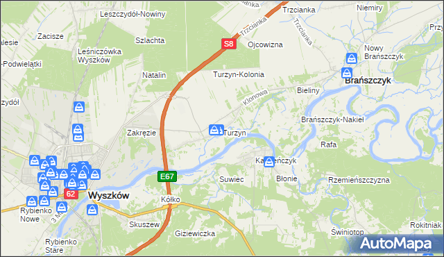 mapa Turzyn gmina Brańszczyk, Turzyn gmina Brańszczyk na mapie Targeo