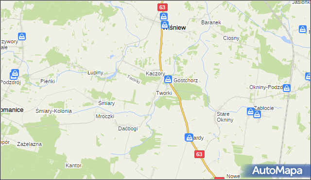 mapa Tworki gmina Wiśniew, Tworki gmina Wiśniew na mapie Targeo