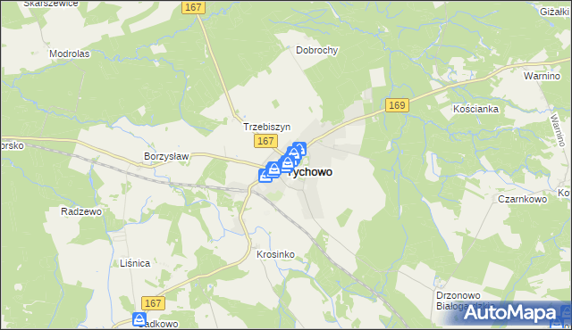 mapa Tychowo powiat białogardzki, Tychowo powiat białogardzki na mapie Targeo