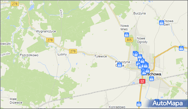 mapa Tylewice, Tylewice na mapie Targeo