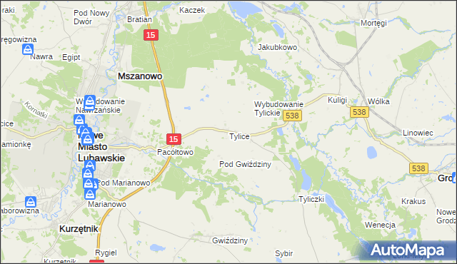mapa Tylice gmina Nowe Miasto Lubawskie, Tylice gmina Nowe Miasto Lubawskie na mapie Targeo
