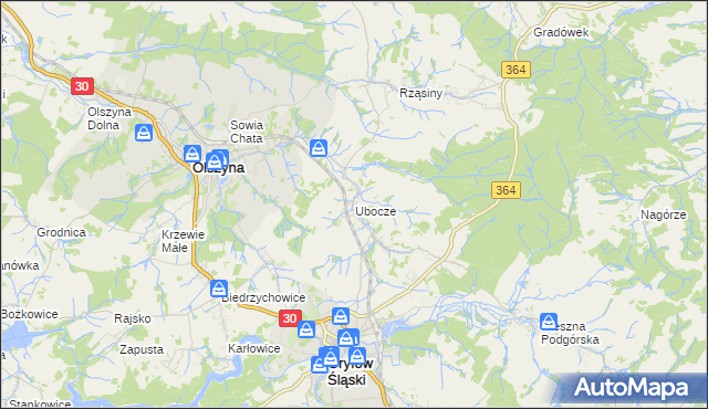 mapa Ubocze gmina Gryfów Śląski, Ubocze gmina Gryfów Śląski na mapie Targeo