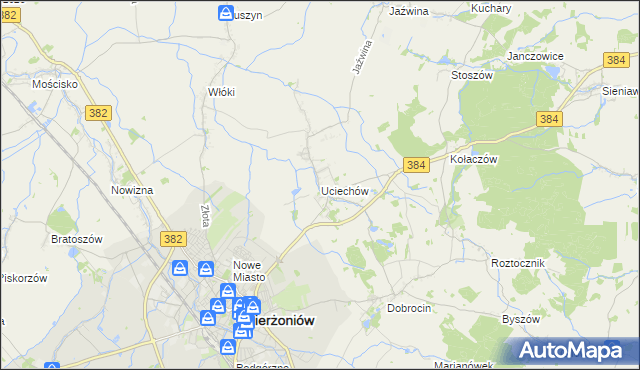 mapa Uciechów gmina Dzierżoniów, Uciechów gmina Dzierżoniów na mapie Targeo
