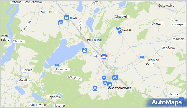 mapa Ujazdowo gmina Włoszakowice, Ujazdowo gmina Włoszakowice na mapie Targeo