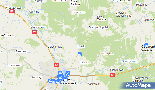 mapa Ulaski gmina Czerwonka, Ulaski gmina Czerwonka na mapie Targeo