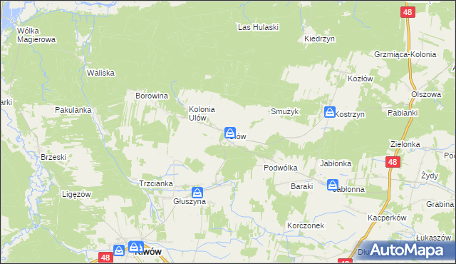 mapa Ulów gmina Klwów, Ulów gmina Klwów na mapie Targeo