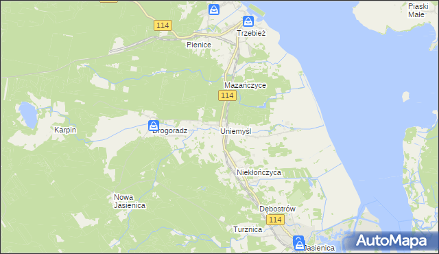 mapa Uniemyśl gmina Police, Uniemyśl gmina Police na mapie Targeo