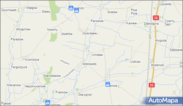 mapa Unisław gmina Krotoszyn, Unisław gmina Krotoszyn na mapie Targeo