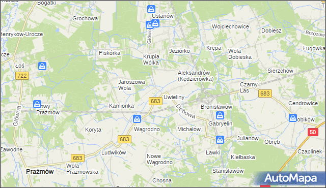 mapa Uwieliny, Uwieliny na mapie Targeo