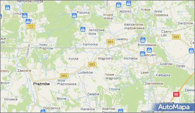 mapa Wągrodno gmina Prażmów, Wągrodno gmina Prażmów na mapie Targeo