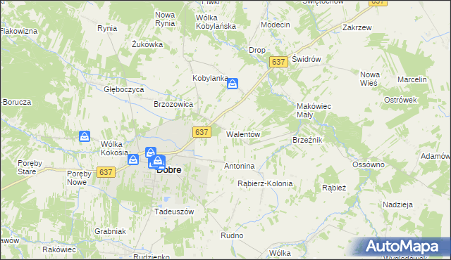 mapa Walentów gmina Dobre, Walentów gmina Dobre na mapie Targeo