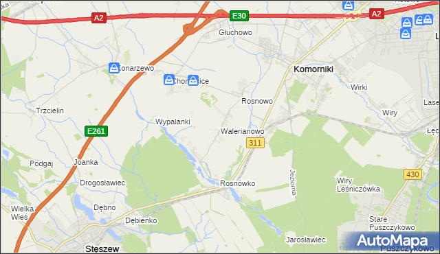 mapa Walerianowo gmina Komorniki, Walerianowo gmina Komorniki na mapie Targeo