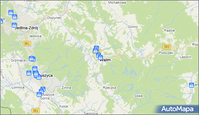 mapa Walim powiat wałbrzyski, Walim powiat wałbrzyski na mapie Targeo