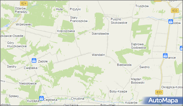 mapa Wandalin gmina Opole Lubelskie, Wandalin gmina Opole Lubelskie na mapie Targeo