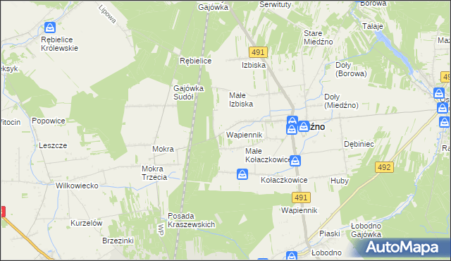 mapa Wapiennik gmina Miedźno, Wapiennik gmina Miedźno na mapie Targeo