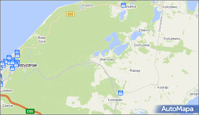 mapa Warnowo gmina Wolin, Warnowo gmina Wolin na mapie Targeo