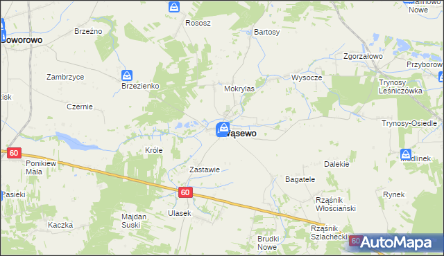 mapa Wąsewo powiat ostrowski, Wąsewo powiat ostrowski na mapie Targeo