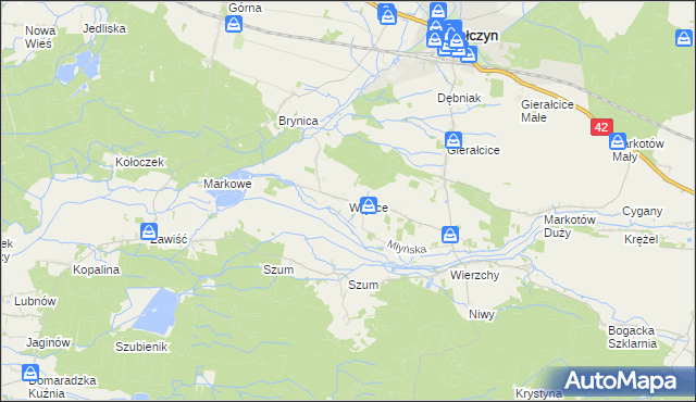 mapa Wąsice, Wąsice na mapie Targeo