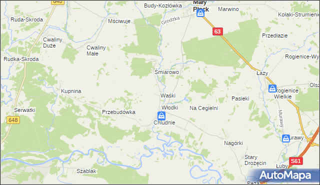 mapa Waśki gmina Mały Płock, Waśki gmina Mały Płock na mapie Targeo