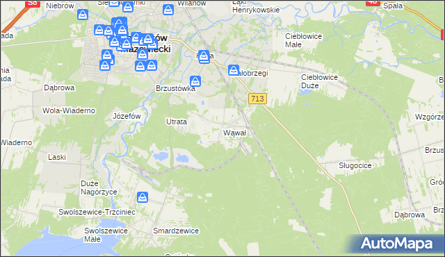 mapa Wąwał gmina Tomaszów Mazowiecki, Wąwał gmina Tomaszów Mazowiecki na mapie Targeo