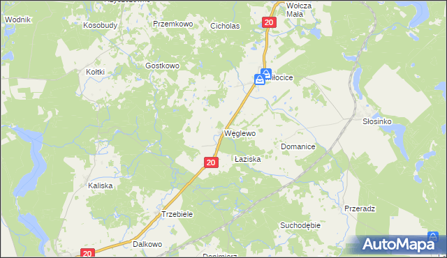 mapa Węglewo gmina Miastko, Węglewo gmina Miastko na mapie Targeo
