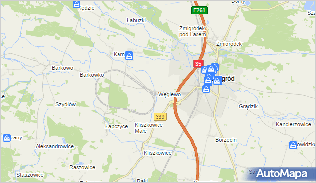 mapa Węglewo gmina Żmigród, Węglewo gmina Żmigród na mapie Targeo