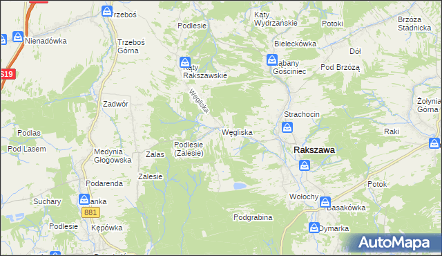 mapa Węgliska gmina Rakszawa, Węgliska gmina Rakszawa na mapie Targeo