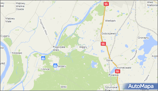 mapa Węgry gmina Sztum, Węgry gmina Sztum na mapie Targeo