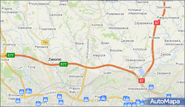 mapa Węgrzce gmina Zielonki, Węgrzce gmina Zielonki na mapie Targeo