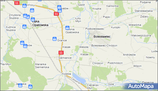 mapa Wesoła gmina Łęka Opatowska, Wesoła gmina Łęka Opatowska na mapie Targeo