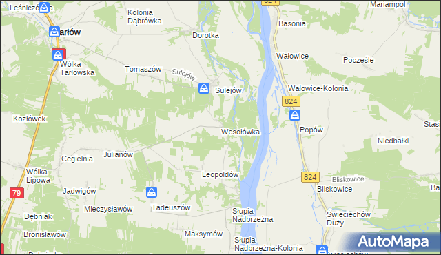mapa Wesołówka gmina Tarłów, Wesołówka gmina Tarłów na mapie Targeo