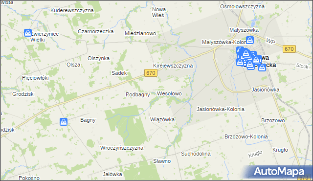 mapa Wesołowo gmina Dąbrowa Białostocka, Wesołowo gmina Dąbrowa Białostocka na mapie Targeo
