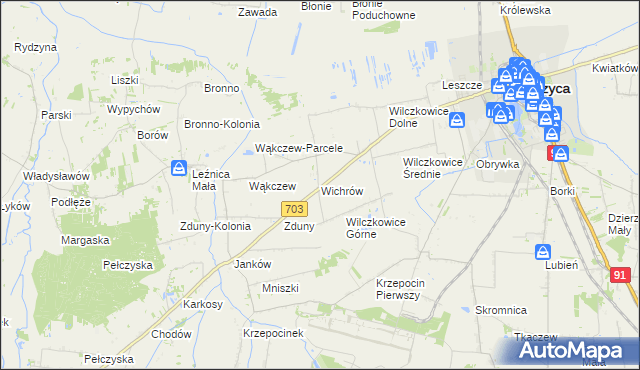 mapa Wichrów gmina Łęczyca, Wichrów gmina Łęczyca na mapie Targeo