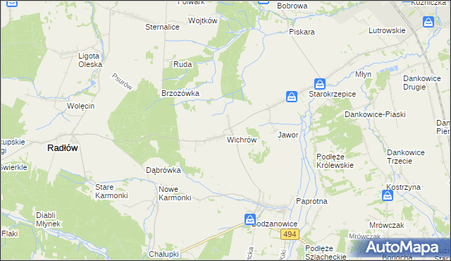 mapa Wichrów gmina Radłów, Wichrów gmina Radłów na mapie Targeo