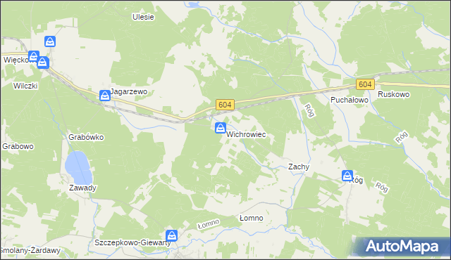 mapa Wichrowiec gmina Janowo, Wichrowiec gmina Janowo na mapie Targeo