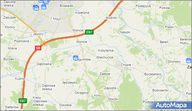 mapa Wiechucice, Wiechucice na mapie Targeo