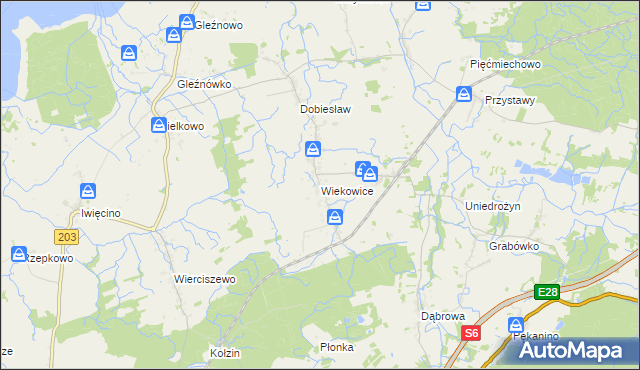 mapa Wiekowice gmina Darłowo, Wiekowice gmina Darłowo na mapie Targeo