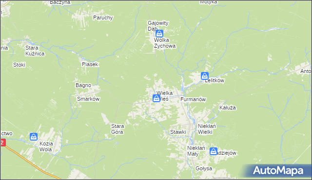 mapa Wielka Wieś gmina Stąporków, Wielka Wieś gmina Stąporków na mapie Targeo