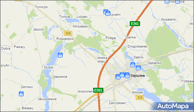 mapa Wielka Wieś gmina Stęszew, Wielka Wieś gmina Stęszew na mapie Targeo