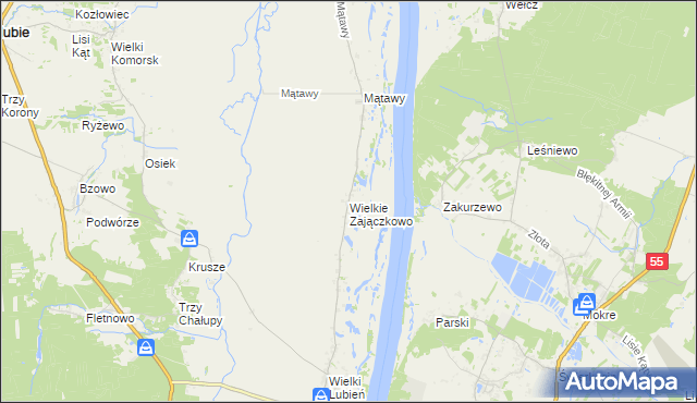 mapa Wielkie Zajączkowo, Wielkie Zajączkowo na mapie Targeo