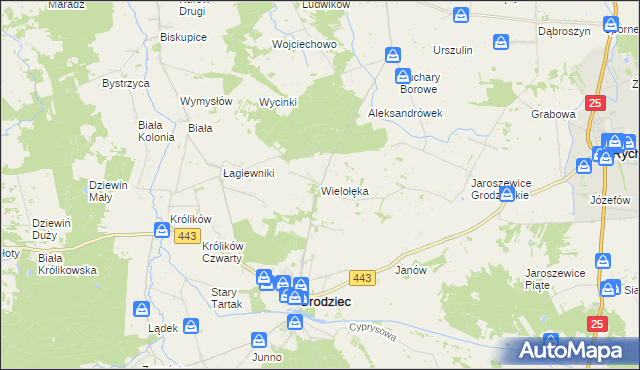 mapa Wielołęka gmina Grodziec, Wielołęka gmina Grodziec na mapie Targeo