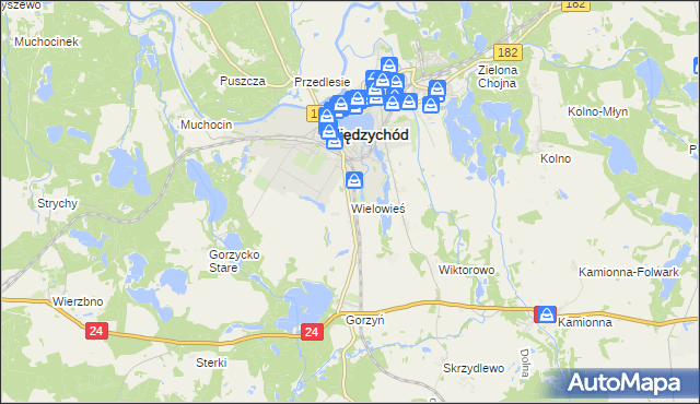 mapa Wielowieś gmina Międzychód, Wielowieś gmina Międzychód na mapie Targeo